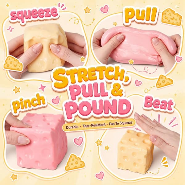 1 stk gul Squeeze Cheese Squishy - Squeeze Luck Cheese Squishy, 6 cm yellow 1pc