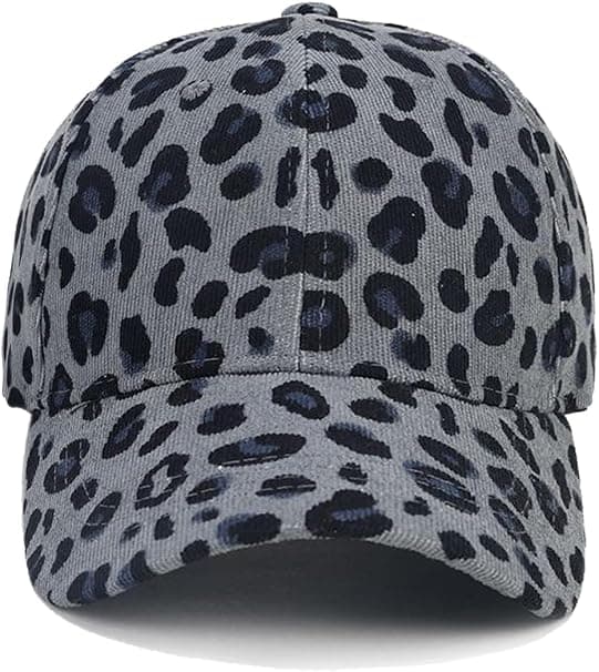 1 x Baseballkeps/solhatt i bomull med leopardmönster – grå gray