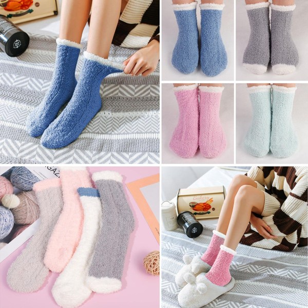 7 par fluffy sokker for kvinner, varme vintersokker, myke termiske sklisikre kosesokker, korallfleecegulv fritidssokker l sengsokk for å sove, hjem