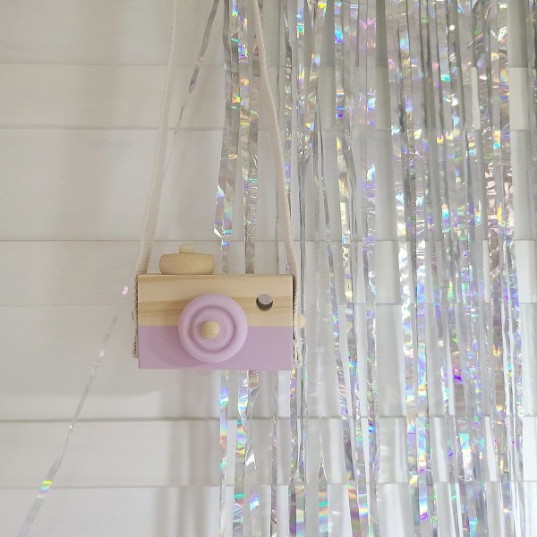 Puinen minikameralelu, lasten söpö minilelu, kaulaan ripustettavat valokuvatut rekvisiitta (violetti)