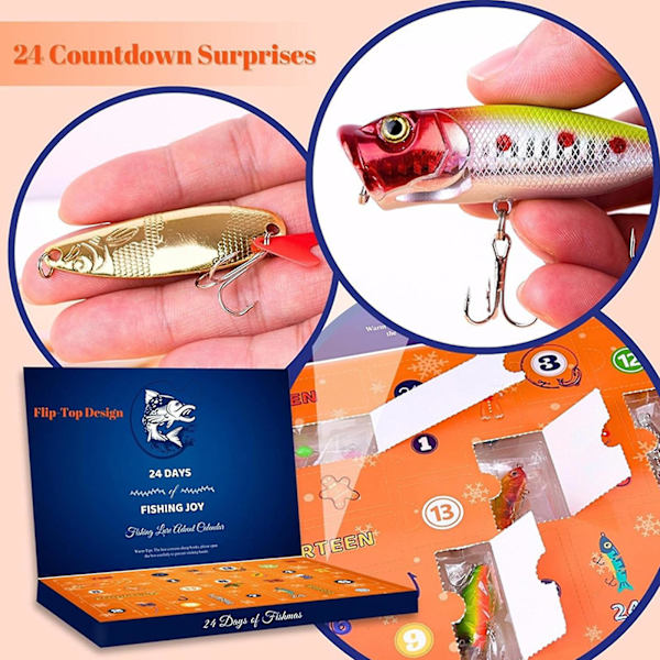 24 set fiske-adventskalender 2023 vuxna män tonårspojkar, fiskedrag-adventskalender, 100 % ny