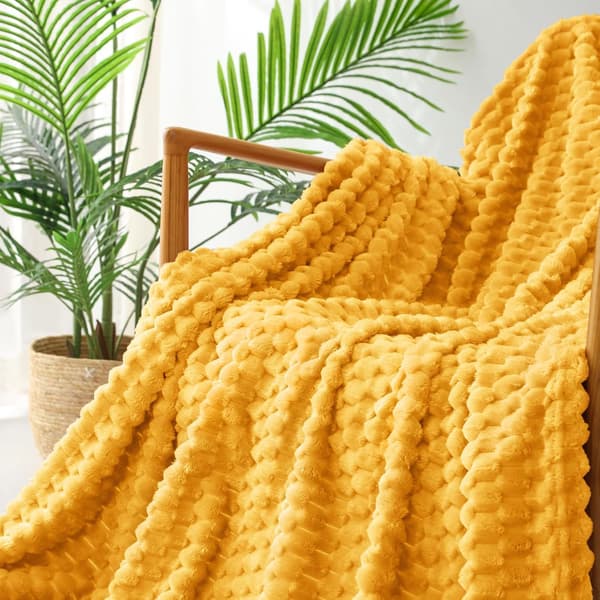 1 stk. stort 3D fleecetæppe til sofa, 127x178 cm, superblødt letvægts plys-kastetæppe til voksne, gul. yellow