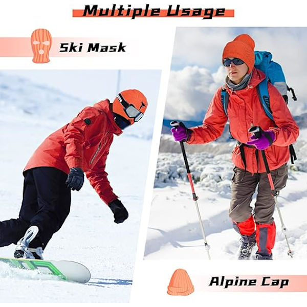 Lämmin korvaläpät neulottu hiihtohattu Kolmireikäinen Balaclava Ulkoilupyöräily Pääpanta Maski (Oranssi)
