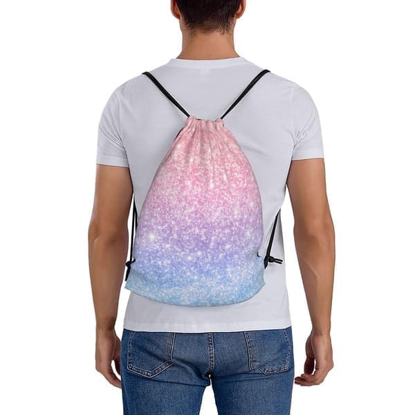 Pastell Regnbue Glitter Gymbag med Snor, Vanntett Oppbevaringspose 2025