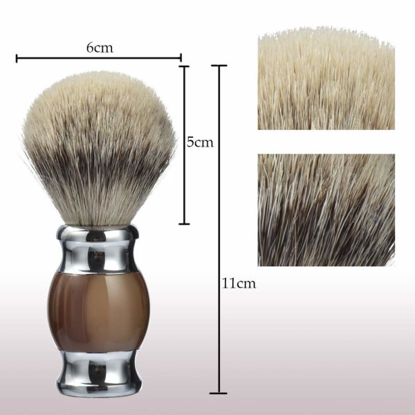 100 % Silvertip Badger hårrakborste, handgjord rakborste med handtag av fint harts och bas i rostfritt stål (brun)