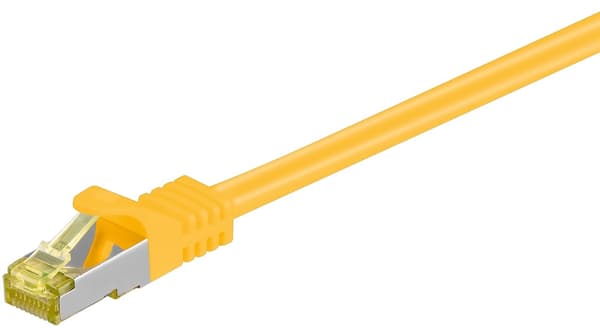 RJ45 patchkabel S/FTP (PiMF), 500 MHz, med CAT 7 råkabel, gul, 10 m