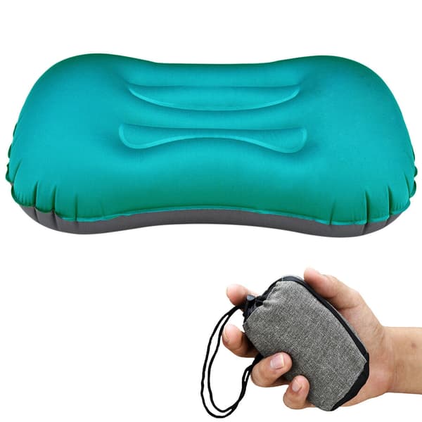 Uppblåsbar kudde, bärbart nackstöd, kompakt för resor och camping, med förvaringsväska.