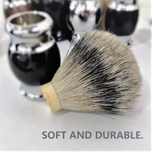 100 % Silvertip Badger hårbarberbørste, håndlavet barberbørste med fint harpikshåndtag og base i rustfrit stål (brun)