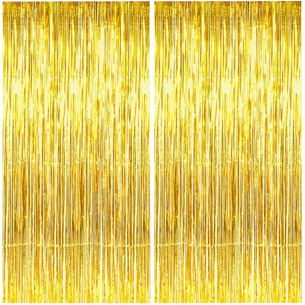 2-pak folie frynser gardin, guld tinsel metalliske gardiner fotobaggrund til bryllup forlovelse Brude brusebad Fødselsdagsdekoration (3,28 fod x 6,56 fod)