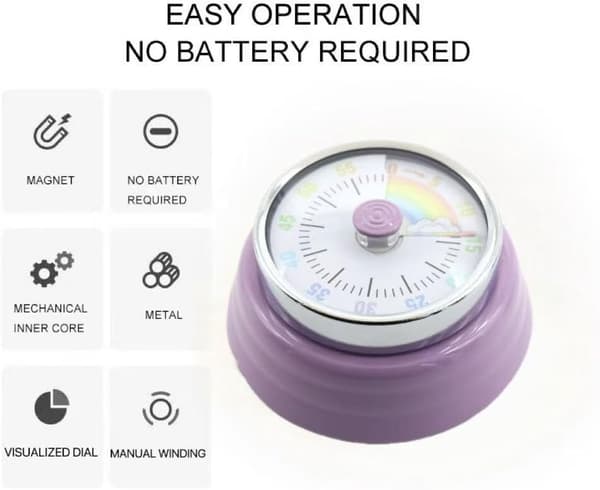 Magnetisk metaltimer, manuel optræk, intet batteri påkrævet, tidsvisualisering, tidsstyringsværktøj til køkken, arbejde, studie, træning