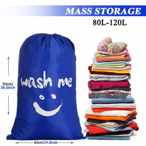 2-delt vasketøjspose rejse snavset vasketøj vasketøjsopsamler vaskepose vasketøjspose stor sammenfoldelig vasketøjskurv opbevaringstaske120L mørkeblå