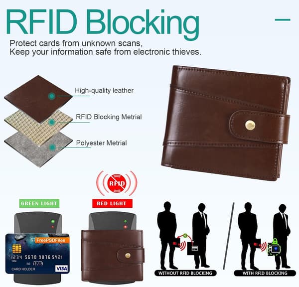 Plånbok för män i kohudsläder, multifunktionell RFID-blockerande plånbok, kaffe coffee