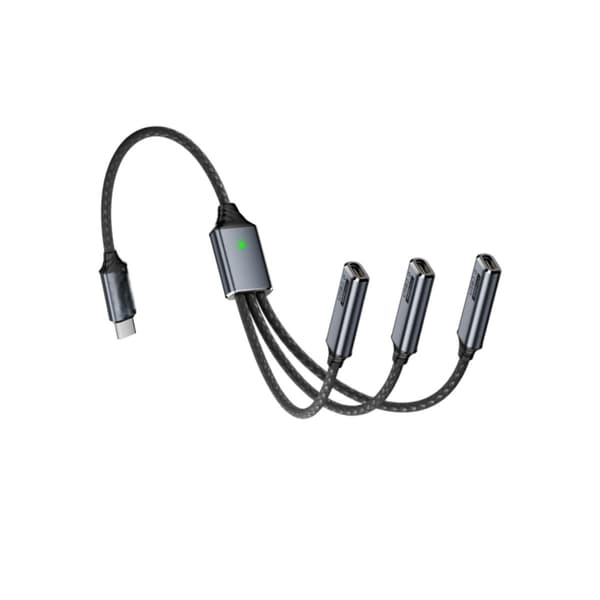 Typ-C 3-i-1 aluminiumadapterkabel med flätad kabel, USB-C-splitter för laddning och data, OTG-hubb för telefon, surfplatta, dator