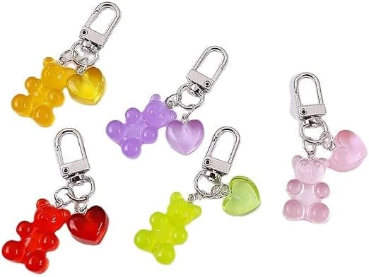 1 stk Gummy Bear nøkkelring med hjerteanheng, rosa pink