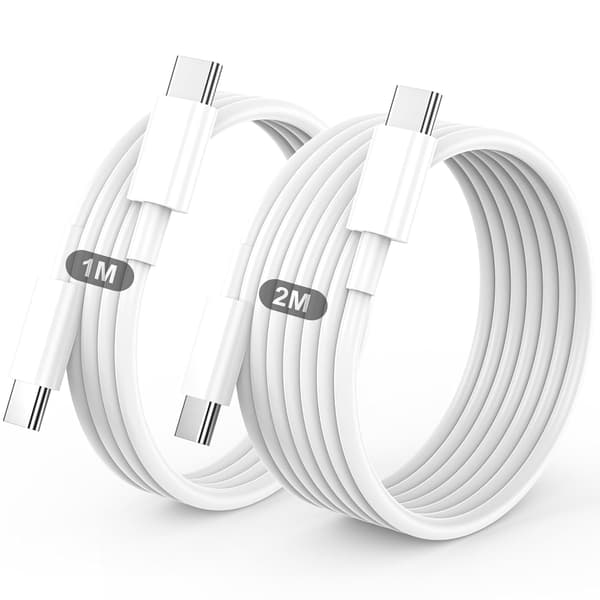 USB C-laddningskabel, USB C till USB C 2-pack 1M+2M-kabel, Typ C-laddare snabbladdningskabel för iPhone 17 16 15 Pro Max Pro Plus