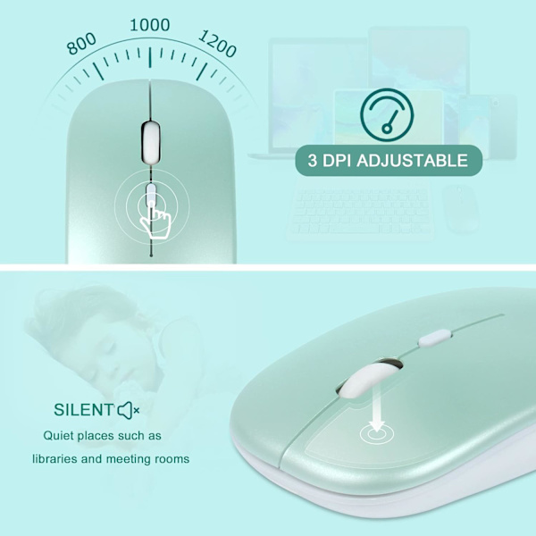 Langaton näppäimistö ja hiiri - Ladattava ohut Bluetooth-näppäimistö ja hiirisetti, hiljainen Bluetooth-hiiri, langaton näppäimistö yhteensopiva GREEN