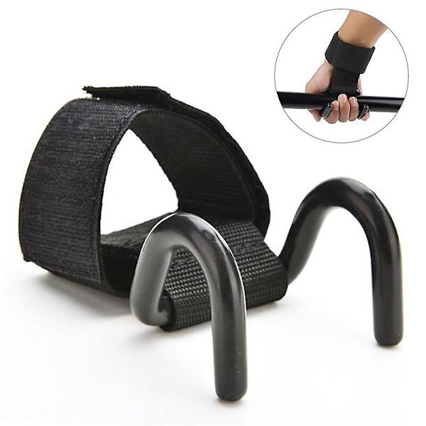1 Par Justerbara Starka Stålhakegrepp Remmar Viktlyftning Styrketräning Gym Fitness Svart Handledsstöd Lyftremmar