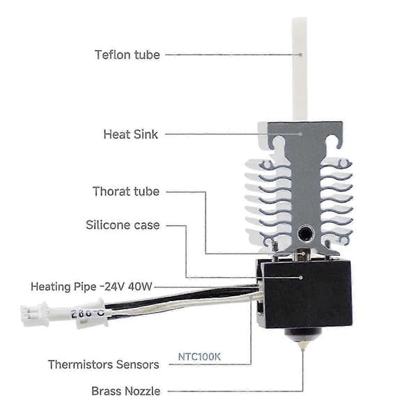 For Ender 3 V3 SE Hotend Kit 260℃ Høytemperatur Hotend Erstatning 0,4 mm Dyse for Creality Ender