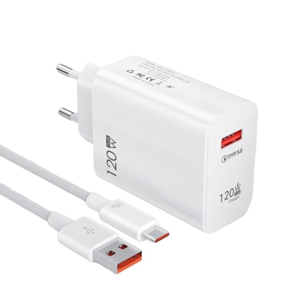 120W USB-lader hurtiglading QC3.0 USB C-kabel Type C-kabel mobillader for Huawei Samsung Xiaomi hurtiglading EU-hvit-10A