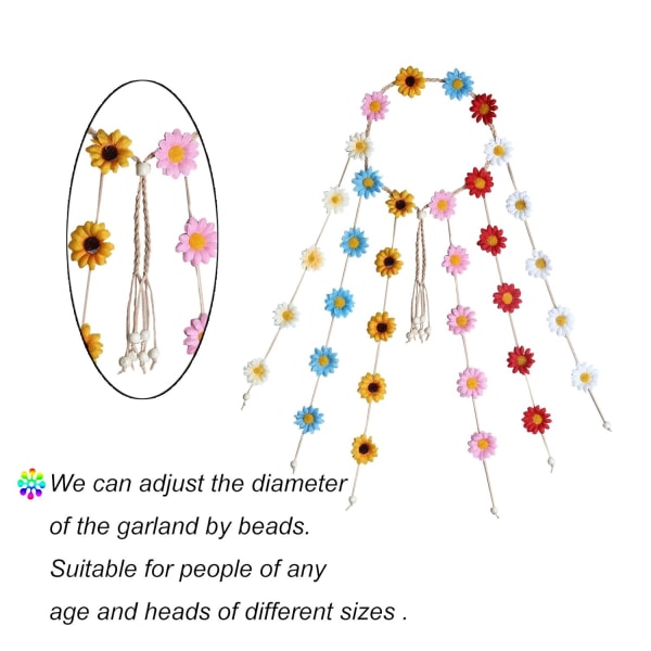 Flower Hippie -pääpanta Kukkakruunu - Auringonkukkahelmet Säädä kukkapäähine Hiustarvikkeet