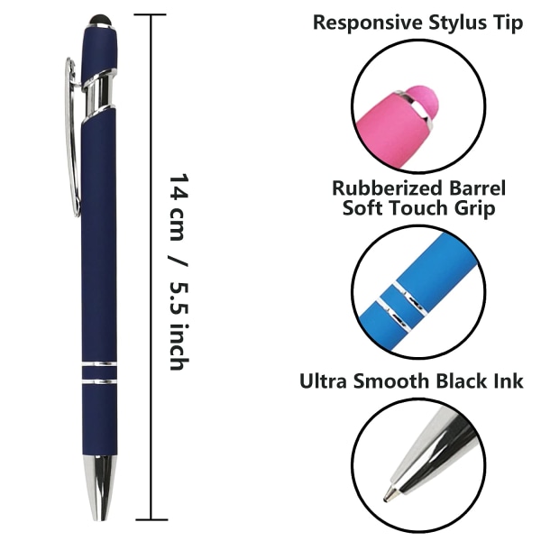 12 STK Capactive Touch Screen Kuglepen med Stylus Soft Touch 2 i 1 Stylus Kuglepen (Mørkeblå - 12 penne)