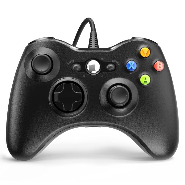 Kabelansluten kontroll för Xbox 360, spelkontroll för 360 med Dual-Vibration Turbo kompatibel med Xbox 360/360 Slim och PC Windows 7,8,10