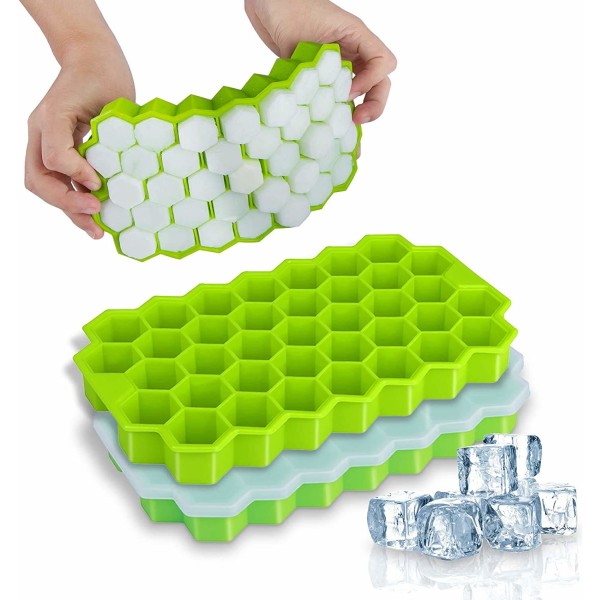 Isbitbrett, 2-pakke matvaregodkjente silikonisbitformer 74-isbrett med sølbestandig avtagbart lokk, fleksibel og BPA-fri