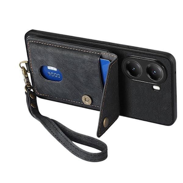 Til Xiaomi Poco X7 Pro 5G Cover med kortholderstøtte Lædertelefonbagcover (Sort)