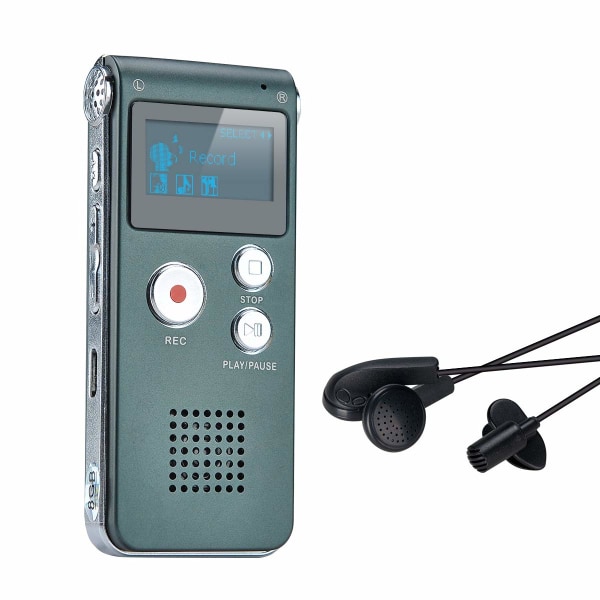 Bärbar digital röstinspelare Ljudljudinspelare Diktafon LCD-inspelare MP3-spelare-8GB (grå)