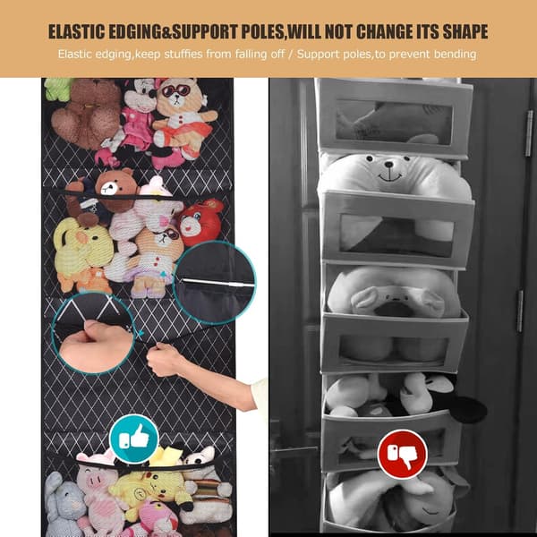 Over Door Opbevaring Bamse Hængekøje Legetøjsopbevaringsnet Blødt Legetøj (1 stk, sort) black
