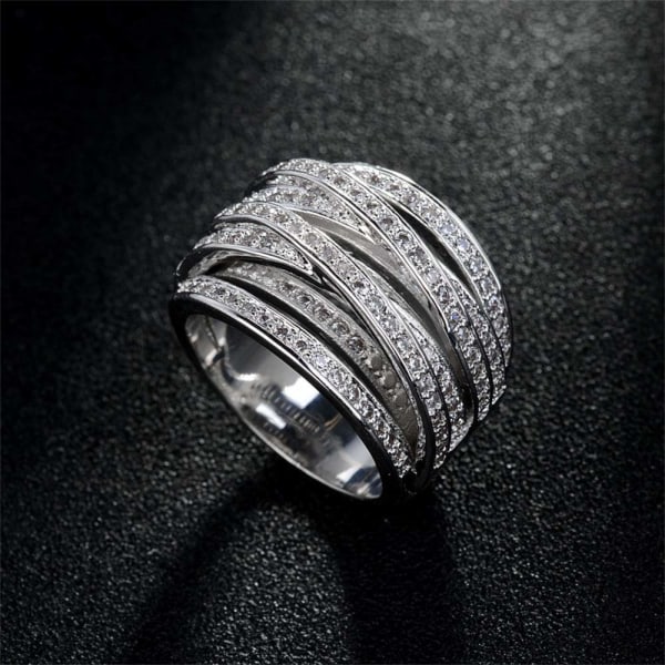 Kiiltävä puolikokoinen timanttisormus, monikerroksinen käämitys kuutiometriä sirkoniumoksidia vuosipäiväsormukset Diamond Multi Row -sormus Eternity Engagement Wedding Band (US Code 9)