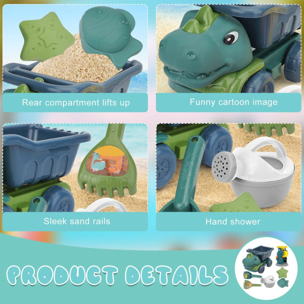 Sandleketøy Sandformsett, Dinosaur Sandbox-leker, Dyre Sandformer Med Dump Truck, 7 PCS Castle Sandpit Beach Toy Sand Mould Set, Strand Sandleker