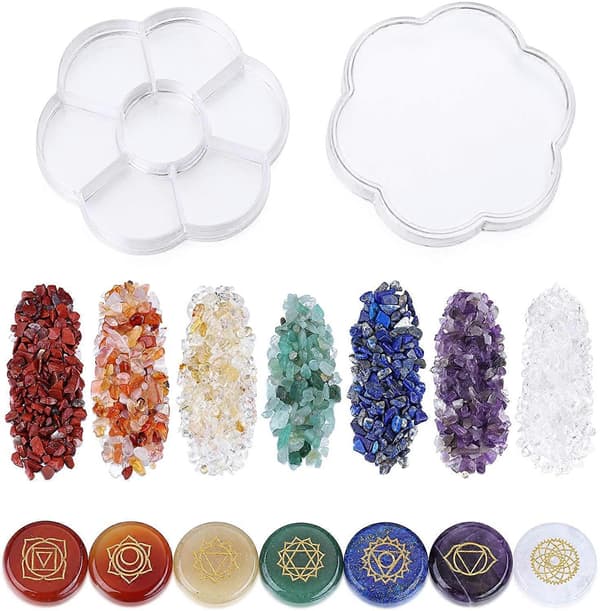 Chakra Reiki helbredende krystaller og sten sæt Chakra symboler polerede håndsten tumblede chips krystaller sæt af 7 til yoga meditationsterapi