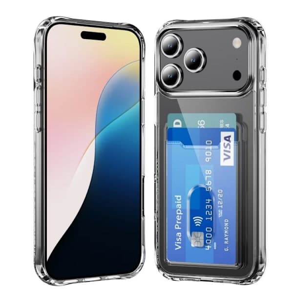 iPhone 17 Pro Max -suojakuori - Kristallinkirkas korttipaikalla - PC- ja TPU-hybridi
