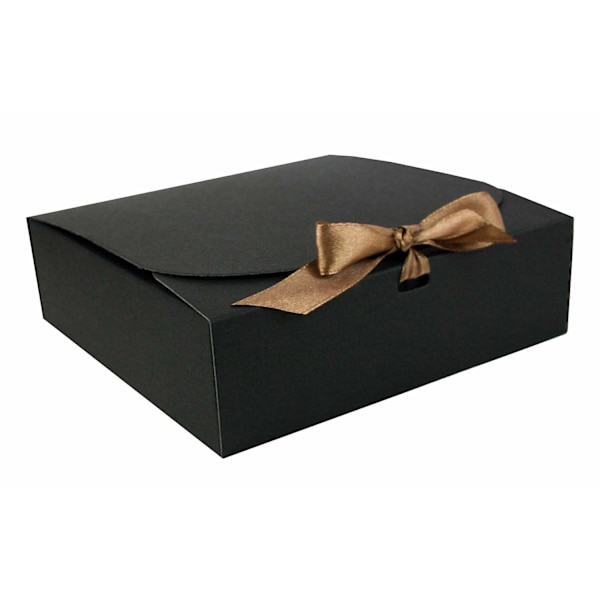 Pakke med 12 firkantede gaveæsker, 16,5 cm x 16,5 cm x 5 cm, nem montering, sort æske med sløjfebånd black