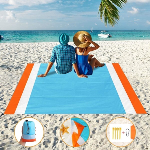 Picnicmåtte Udendørstæppe Strandmåtte til forår og sommer efterår Perfekt til picnic, strande, autocampere og udflugter, vandtæt og sandtæt (orange+blå)