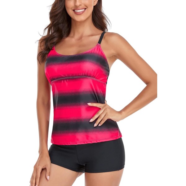 Naisten uima-asu Gradient Color Tankini Set Top shortsit matalavyötäröinen urheilullinen uimapuku bikinit red 3XL