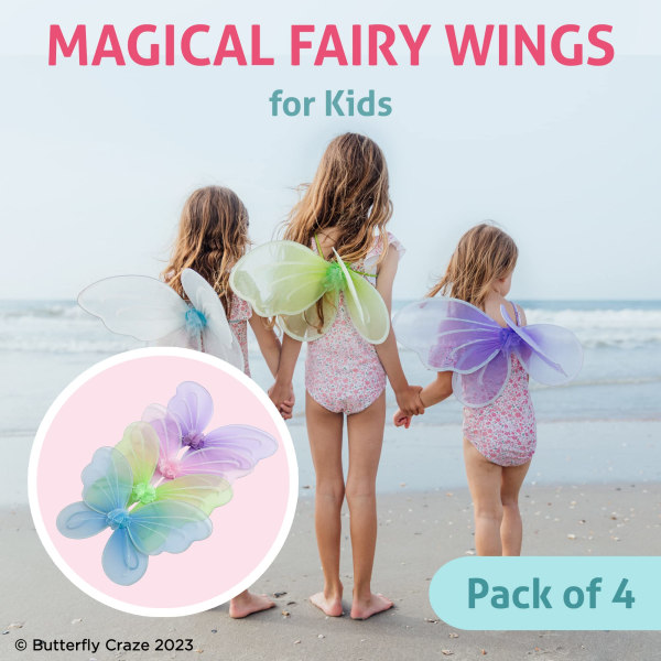 Jenters fe-, engel- eller sommerfuglvinger – Pakke med sett med vinger