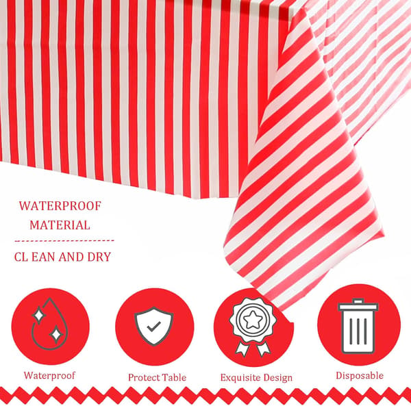 137*274cm röd- och vitrandig bordsduk bordsöverdrag fest, engångs rektangulär bordsduk plast rosa bordsduk fest, 1 st red