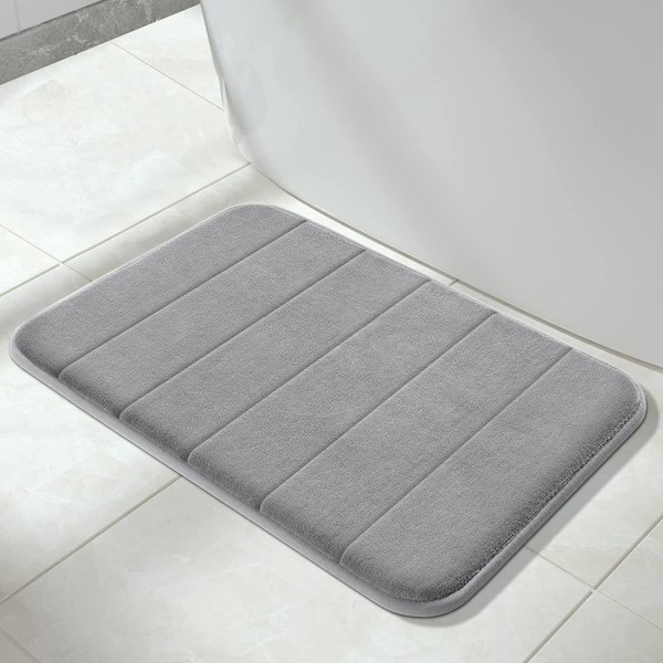 Memory Foam-bademåtte, Blød behagelig, Super vandabsorbering, skridsikker, tyk, maskinvaskbar, let at tørre, til badeværelsestæppe (grå, 80 x 50 cm)