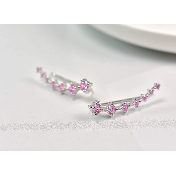 7 Krystal Øremanchetter Hoop Climber S925 Sterling Sølv Øreringe