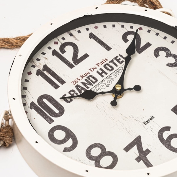 30cm Metal Retro Lanyard Silent Wall Clock Batteridrevet Håndlavet Farmhouse Ur Dekorativ til Stue/Køkken/Soveværelse/Badeværelse Hvid