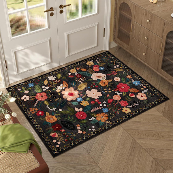 Blomstermønstret skridsikker tæppe til entré, køkken, hoveddør, veranda, børneværelse 60*90cm
