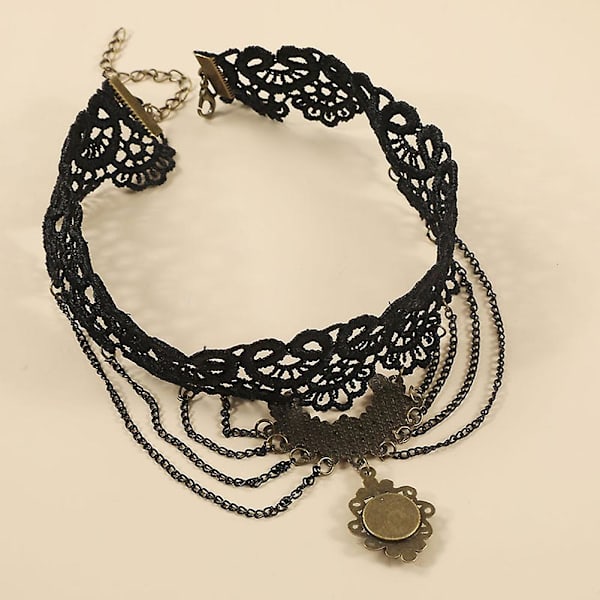Halskjede for kvinner, svart blonderhalskjede justerbart mote dusk hul krage choker halskjede