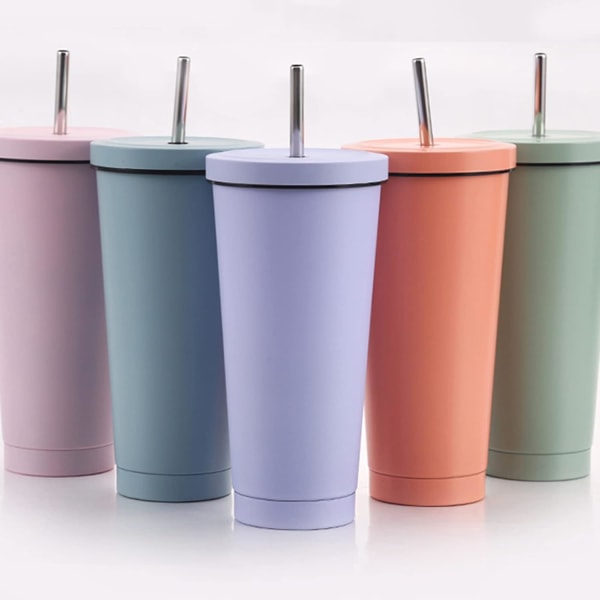 Rostfritt stål resetermos med sugrör och lock, 750 ml/25 oz resetermos, dubbelväggig vakuumisolerad kopp för iskall eller varm dryck purple