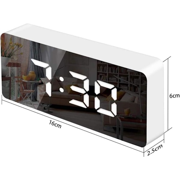 Vækkeur, LED-display Digitalt Vækkeur med Lysfølsom Dæmpningstilstand, Soveværelse Stue Sengebordur, Hjemmeindretning, Hvid