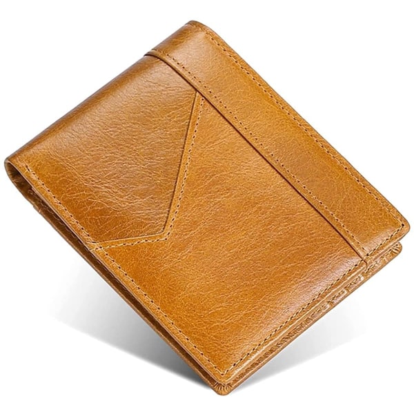 Läderplånbok för män RFID Blocking Bifold Plånbok med stor kapacitet Kreditkortshållare Brun
