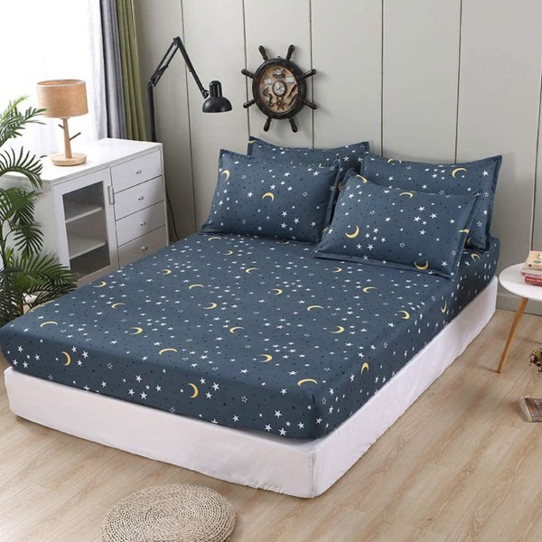 Påsydd laken 90x200cm barnemadrassbeskytter, blå stjerne måne galakse laken -Passer for madrasser opp til 25-27 cm
