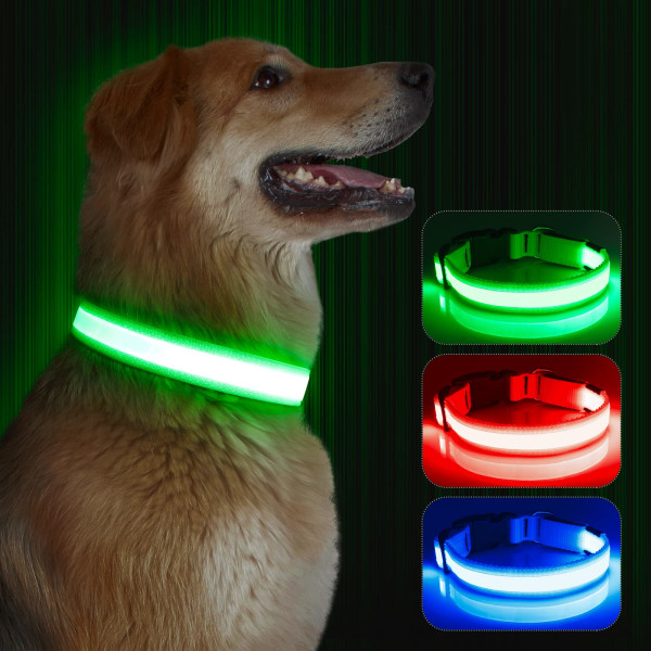 Valoisa koiranpanta, valoisa kaulapanta, ladattava koiranpanta, valoisa LED-panta koirille, säädettävä koko, 3 valaistustilaa (S, vihreä)