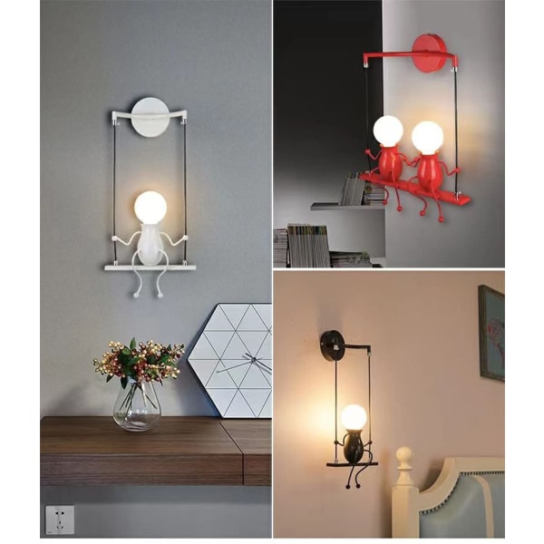 Enkel vägglampa svänga metall vägglampa Creative vägglampa tecknad lampa för bar, sovrum, café, hall E27 (Glödlampa INGÅR INTE) (svart)